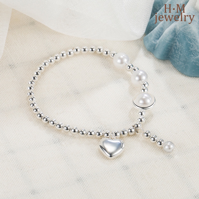 Gelang Mutiara Air Tawar Bentuk Hati Bahan S925 Silver