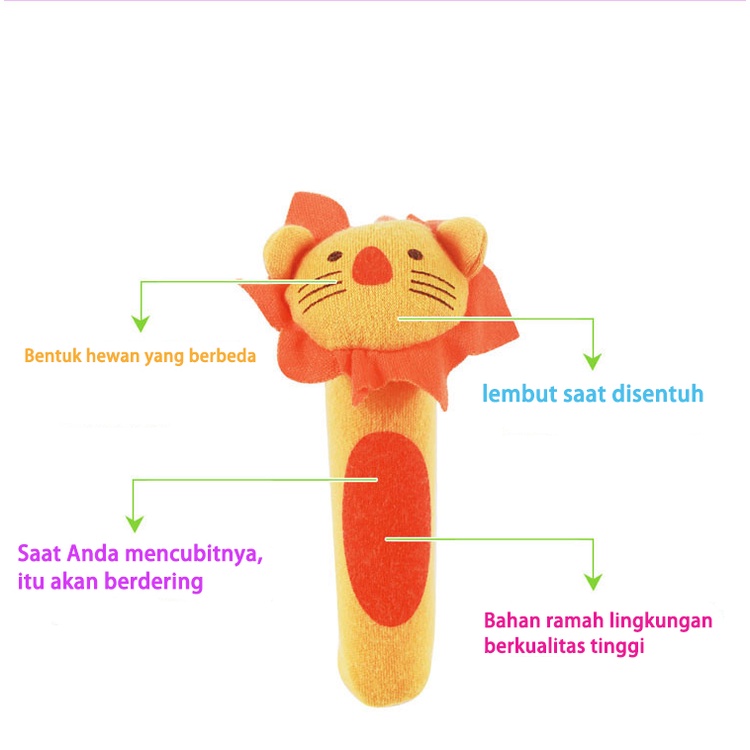 Mainan bayi/Tongkat BB bayi/Mainan anak bayi/Berbunyi saat ditekan/Bentuk binatang (B77)