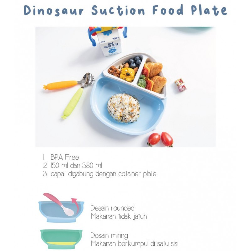 Monee Dinosaur Silicone Suction Food Plate - Tersedia Pilihan Warna