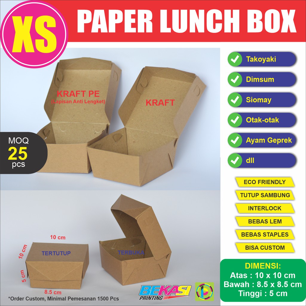 

PLC-XS Paper Lunch Box Kraft / Dus Takoyaki Siomay Dimsum / Take Away Uk Extra Small / XS 10x10x5 cm
