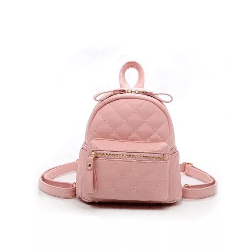 COD Ransel Mini Kulit Sintetis Motif Jait-Jait Bordir / Ransel Wanita Remaja Murah / Tas Ransel-Pink