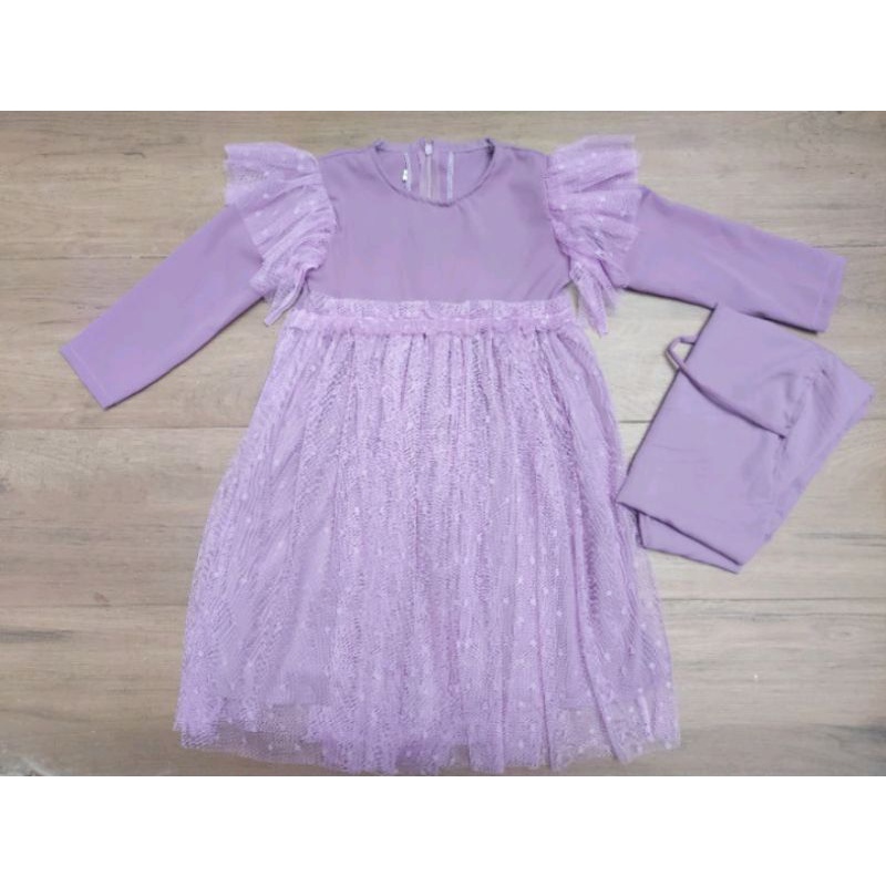 Gamis anak set kerudung polkadot terbaru usia 1 - 10 tahun