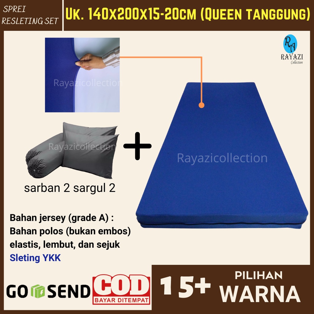 SPREI RESLETING / COVER KASUR (SET) Uk 140x200x15-20cm KASUR BUSA POLOS