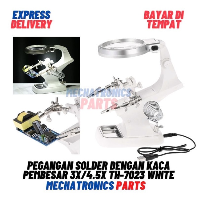 [5674] Pegangan Solder dengan Kaca Pembesar Desktop Welding Magnifier 3X/4.5X TH-7023 White