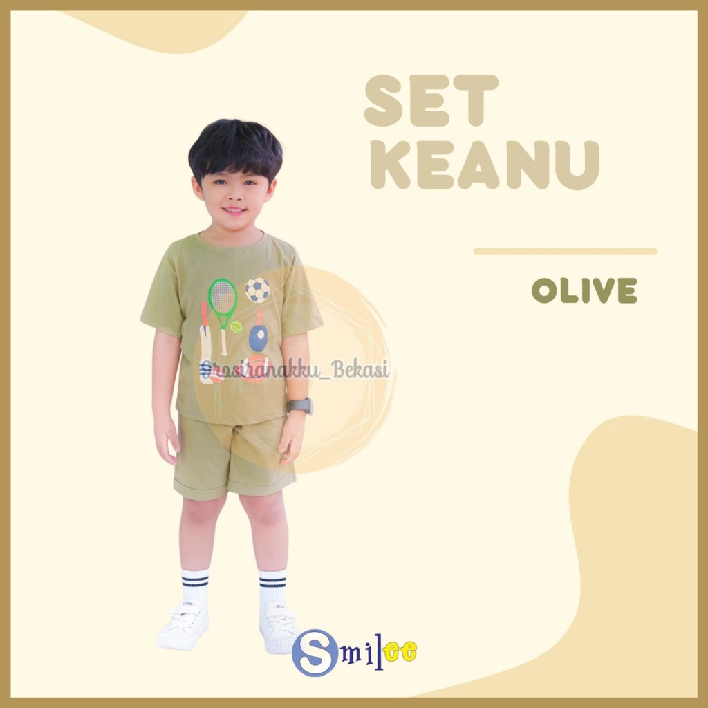 Setelan Anak Bola Keanu Smilee  Warna Olive Size 1-5 Tahun