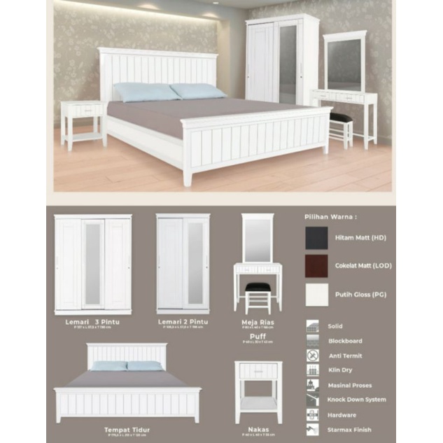 Tempat tidur lemari meja rias nakas satu set