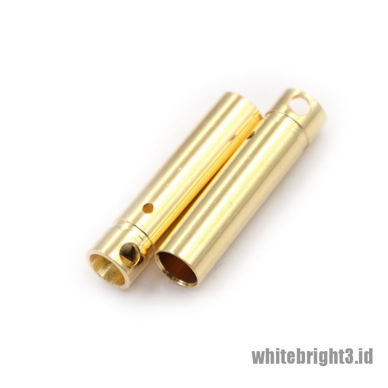 (white3) 10 Pasang Konektor Bullet Banana 4.0mm 4mm Lapis Emas Untuk Baterai RC