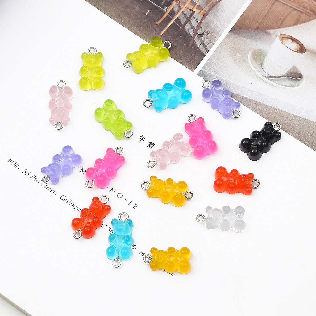 10 pcs Permen Beruang Lucu Resin Pesona Untuk Anting-Anting DIY Membuat Perhiasan Temuan Gantungan Kunci Kalung Liontin Dekorasi Aksesoris