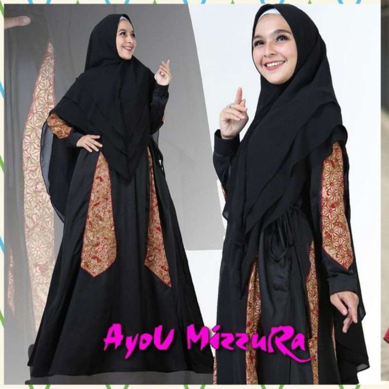 new set syari black kombinasi batik by ayou mizzura