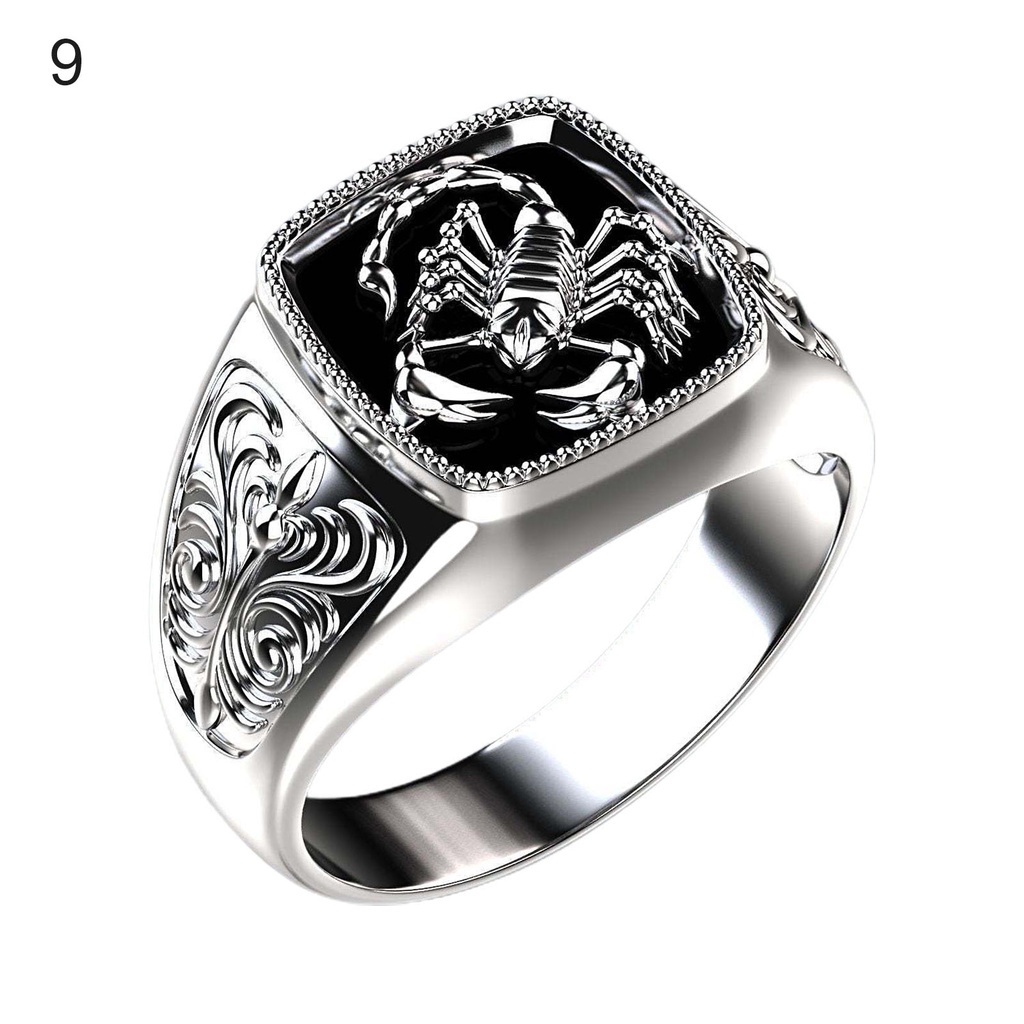 Huluboy Cincin Desain Kalajengking Bahan Alloy Warna Silver Untuk Pria