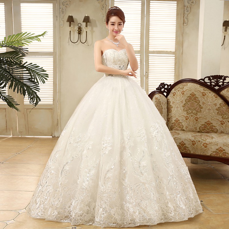 Gaun Pengantin Maxi Renda Berlian Putih Payet White Lace Diamond Sequin Maxi Wedding Dress