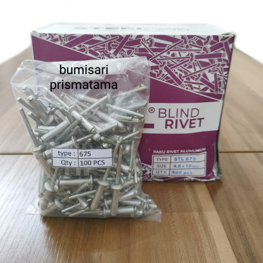 Paku Rivet Alumunium 675 (4,8 x 19 mm) Per pack isi 100