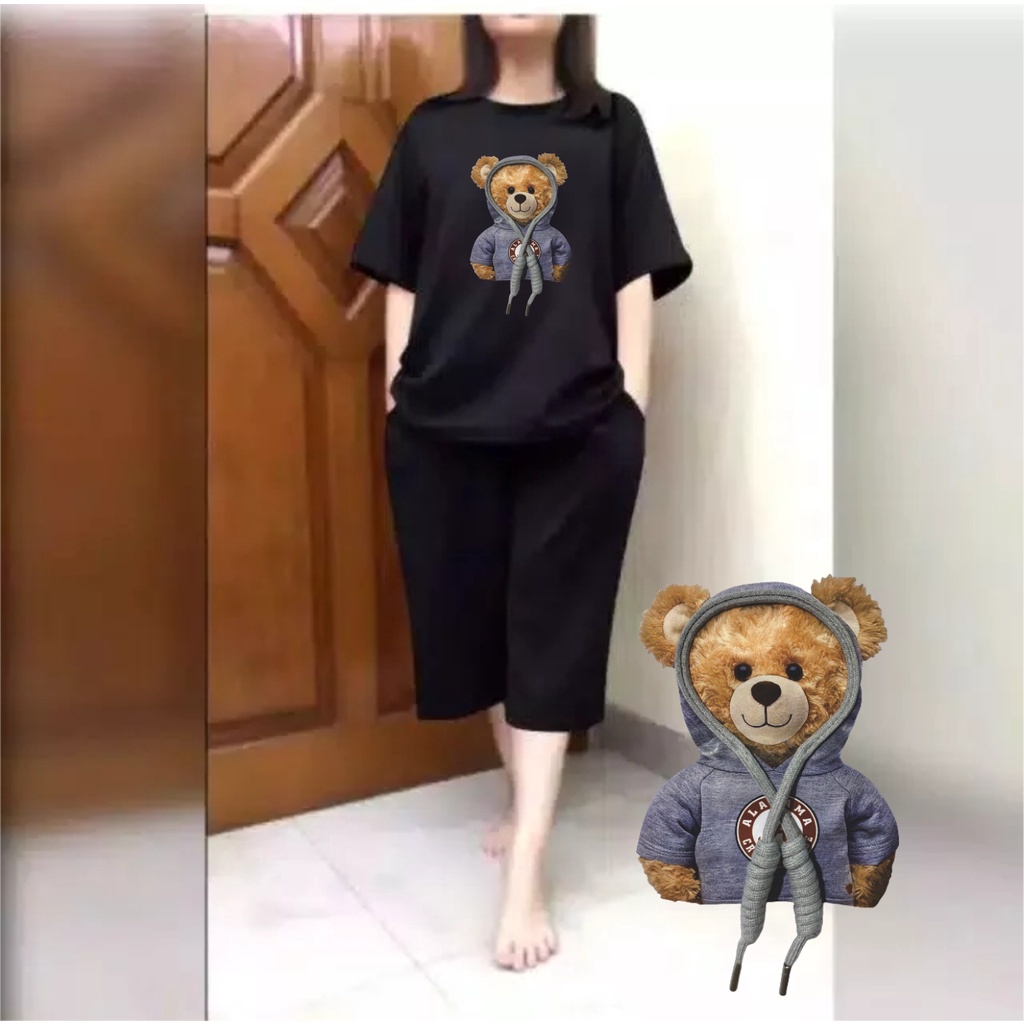 Setelan Wanita JUMBO + Celana Kulot 3/4 Big Size Fit XXL Teddy Hoodie