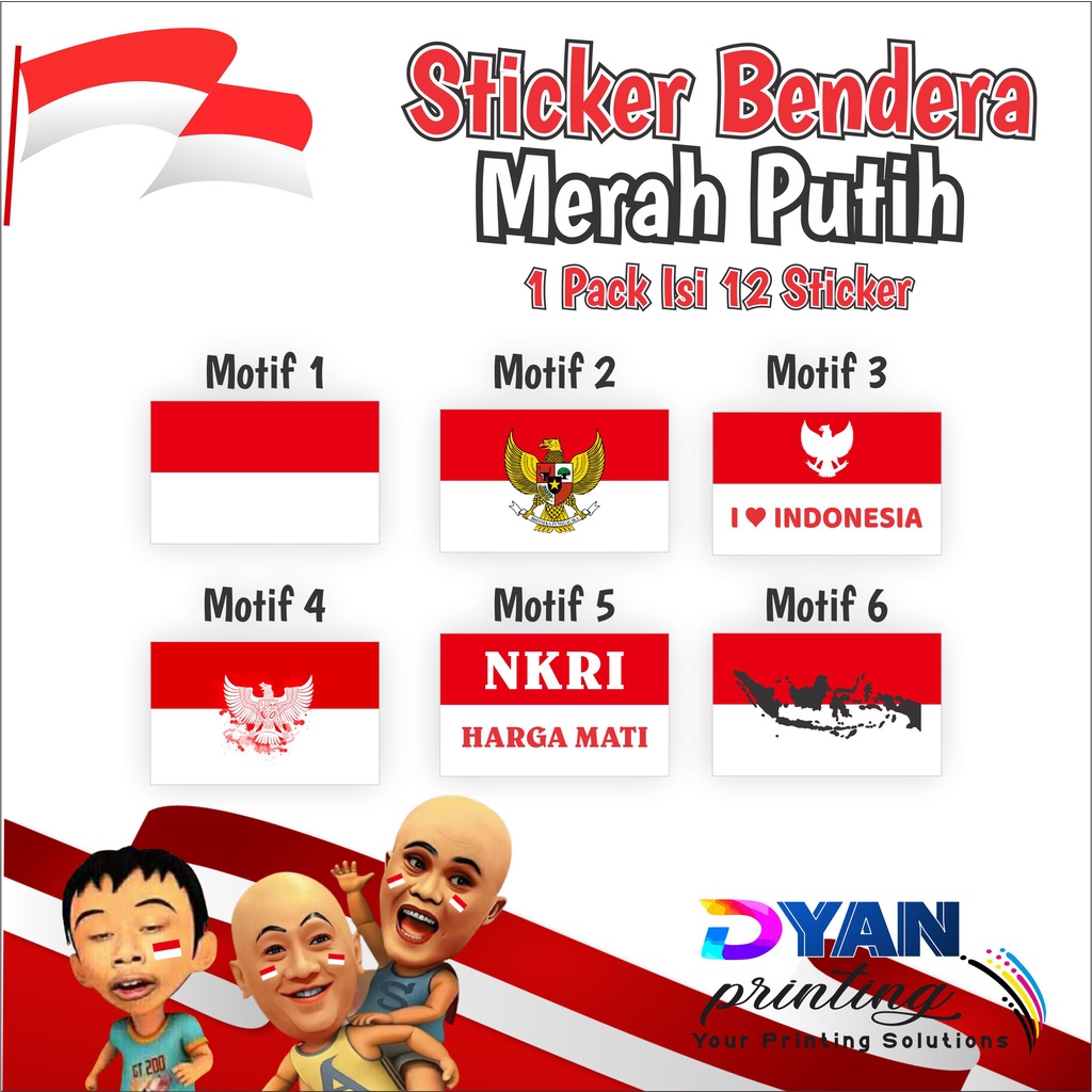 12 PCS STICKER BENDERA MERAH PUTIH UNTUK DI PIPI/BAJU