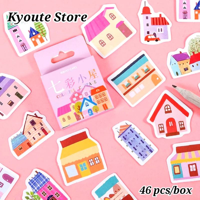 

46 pcs Sticker Cute House Building Scrapbook DIY Bujo Planner Journal Diary Dekorasi Craft