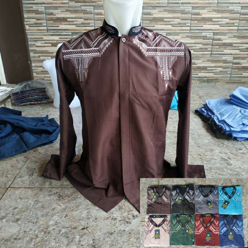 Baju taqwa muslim koko dewasa lengan panjang bordir bahan katun rami import