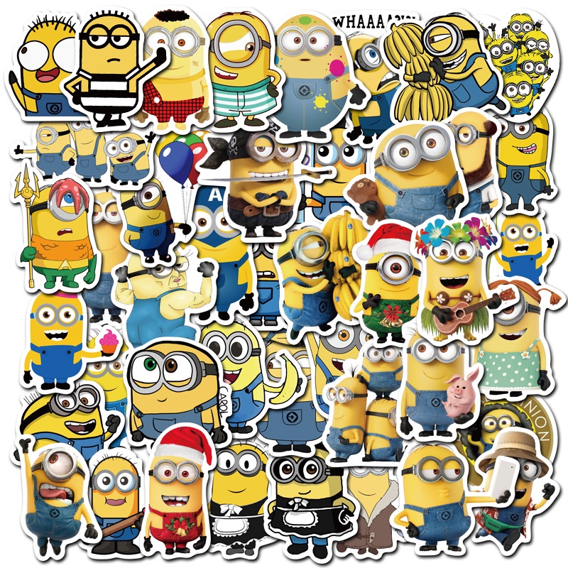 50 Pcs Stiker Desain Kartun Anime Despicable Me Warna Kuning Untuk Dekorasi