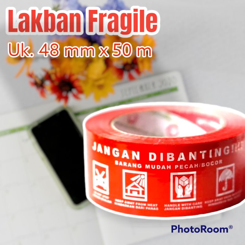 OPP Lakban Printing FRAGILE 48 mm x 50 m Merk Gold Land Grosir