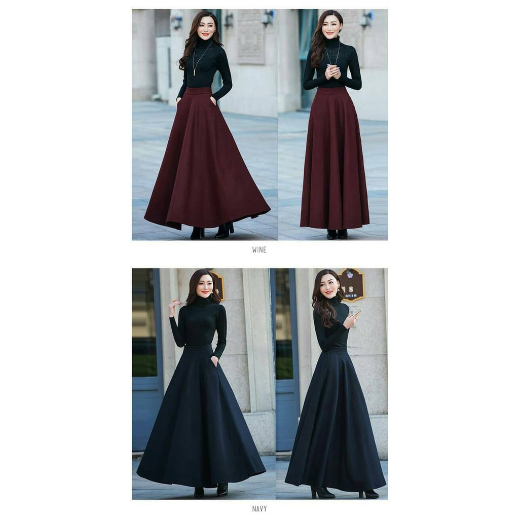 Unik Sandra Maxi Pocket Skirt  880  Rok panjang Rok flare Rok Maxi   Beige Murah