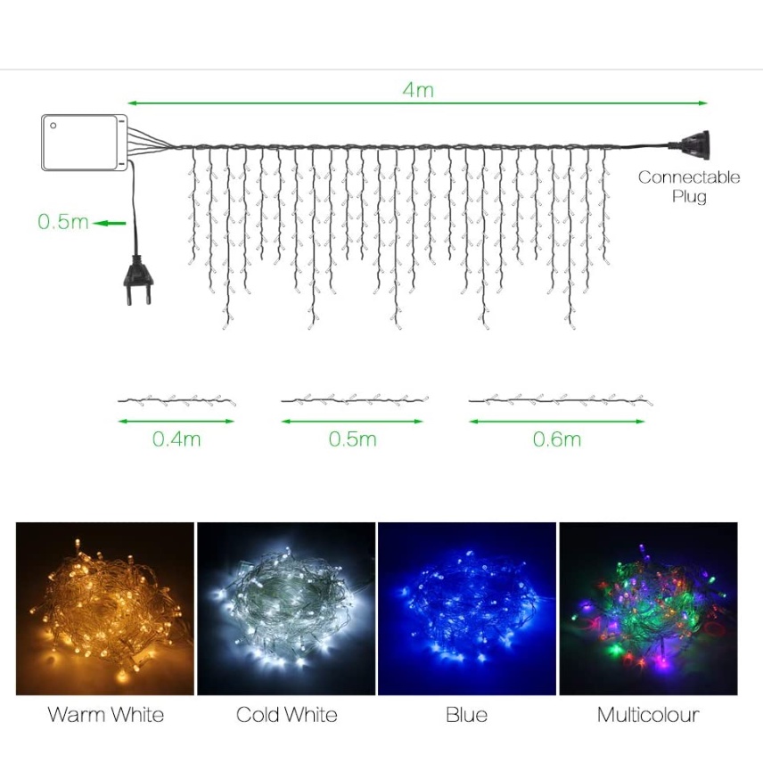 Lampu Tumbler Tirai 4M 96 LEDs Lampu Hias Led Tirai Natal Outdoor Waterproof Lampu Natal Tirai Led Curtain Light Rainbow Warmwhite
