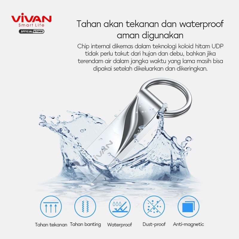 VIVAN Flashdisk 16GB/32GB/64GB Waterproof with Ring Design Silver