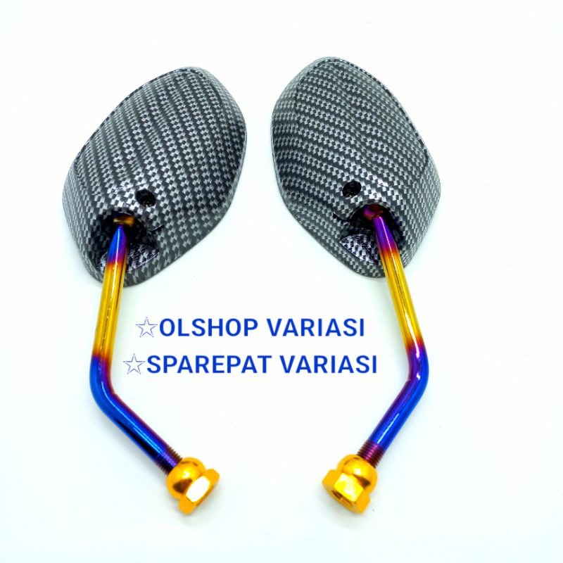 SPION BEAT/SPION HONDA VARIASI CARBON TWOTONE TANGKAI PENDEK(STANDAR) UNIVERSAL SEMUA MOTOR HONDA BE