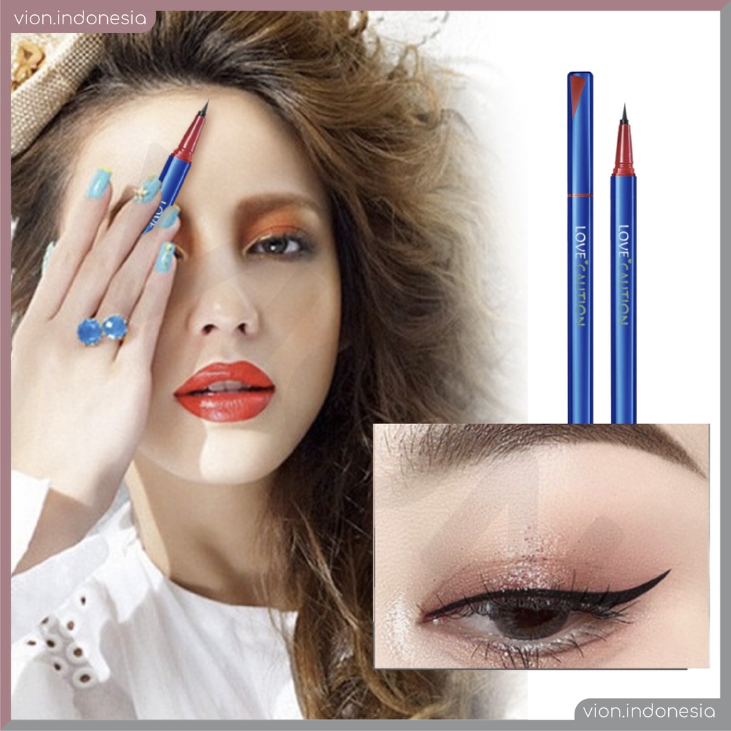 Love Caution Blue Red Eyeliner Waterproof Tahan Air Lama Lovecaution XX017