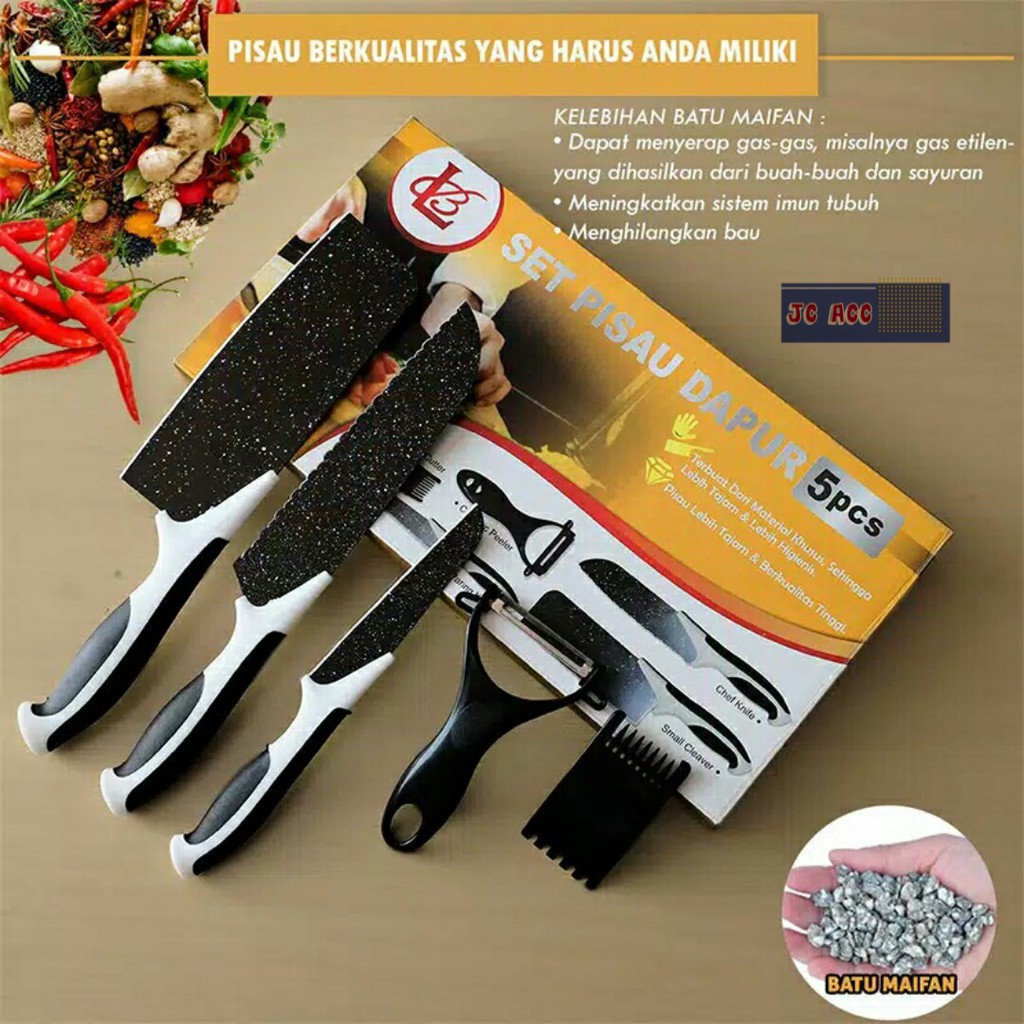 Set Pisau Dapur Isi 5pcs Hitam / Pisau Set 5 Pcs J13