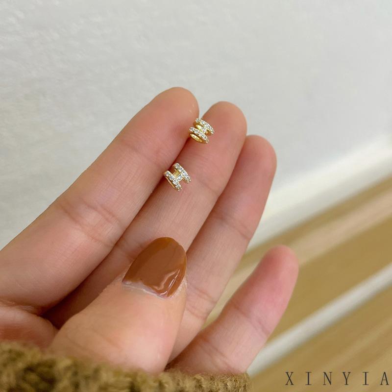 Anting Stud Mini Bentuk Huruf H Untuk Wanita