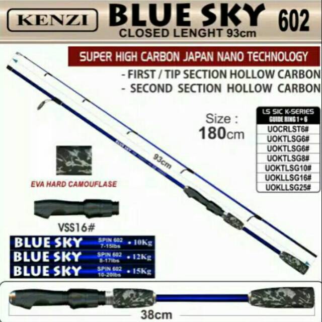 Joran Spinning Jap Style 180cm Warna Biru Kenzi Blue Sky 15 & 20 Lbs