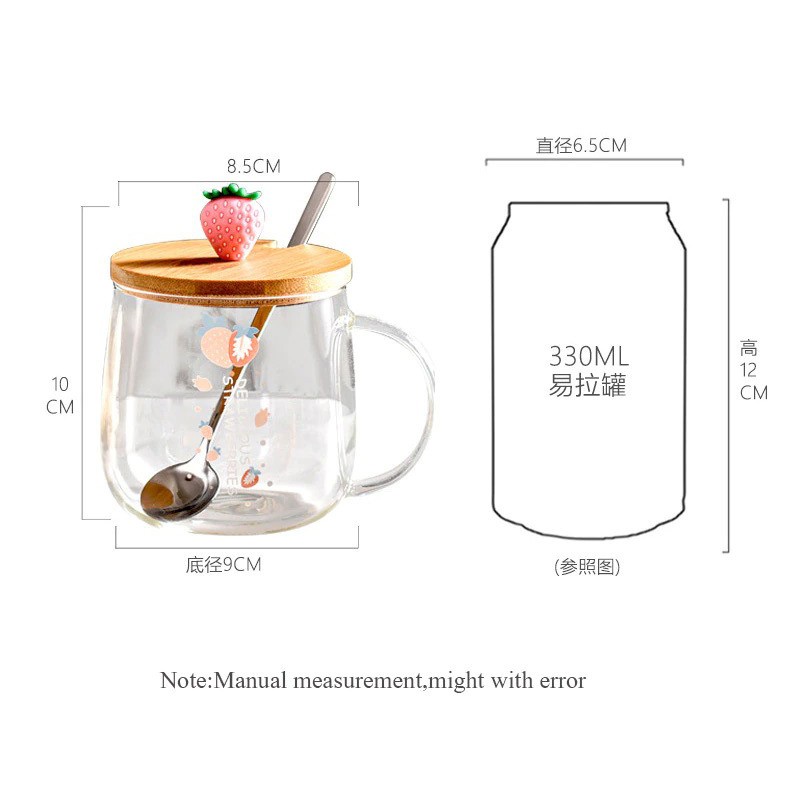 Gelas Mug Water Coffee Milk Juice Glass 3D Lid Strawberry 330ml BC1236 - Transparent