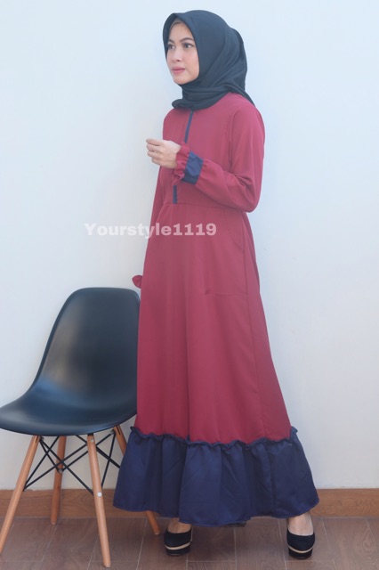 Gamis trendy LD 95cm fit to L sleting depan polos