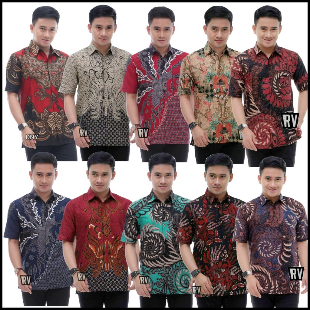 BSWART Batik HRB026 Kenongo Hem Pendek Padi Pekalongan M L XL Batik Pria MURAH Modern Grosir ecer