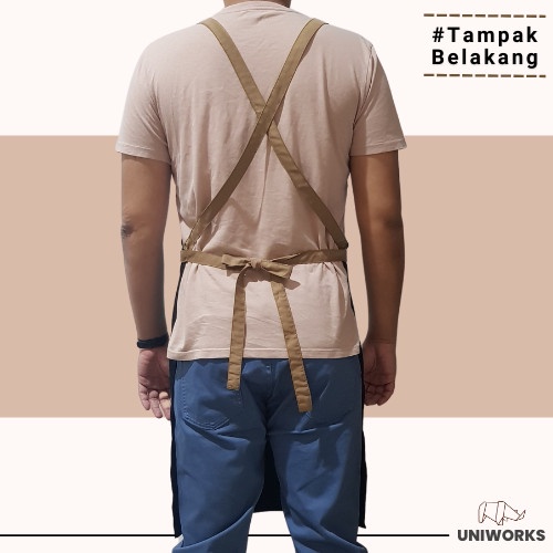 UNIWORKS Apron Barista Multifungsi seri V04 Bahan American Drill Premium Kombinasi 6 Warna 3 Ukuran Panjang