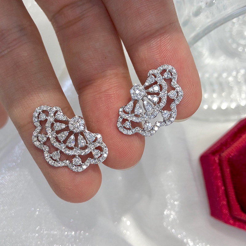 Anting Tusuk Desain Bunga Geometri Hias Zircon AAA Untuk Wanita