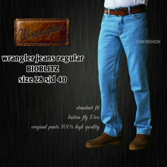 BIOBLITZ,  JEANS STANDART PRIA, NON STRETCH JEANS WRANGLER ORIGINAL REGULAR FIT, BLUE SKY BLUE BEACH