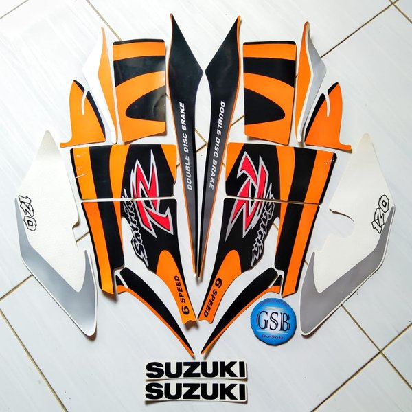 Stiker Striping Motor Suzuki Satria 120 R 2002 Orange-hitam