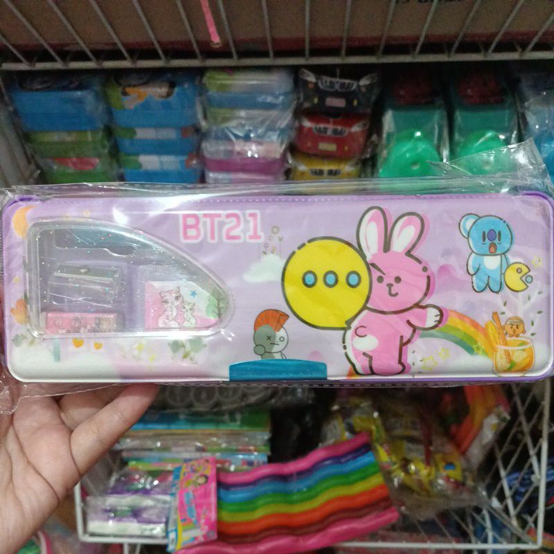 TEPAK set / TEMPAT PENSIL BT21/BTS, FREE ISINYA, LUCU-Magnet bt21 ungu