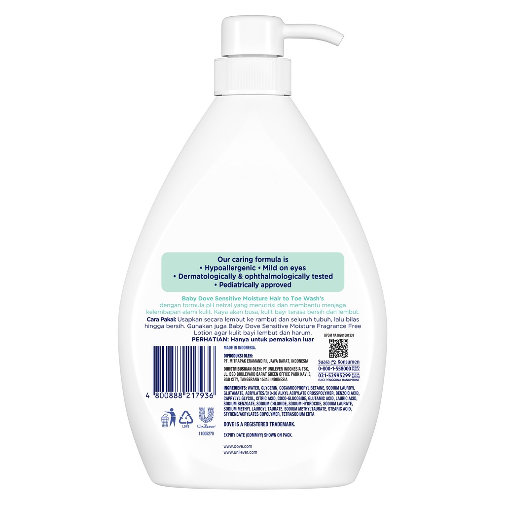 Baby Dove Hair to Toe Wash Sensitive Moisture 1L - Sabun Mandi Bayi No Fragrance