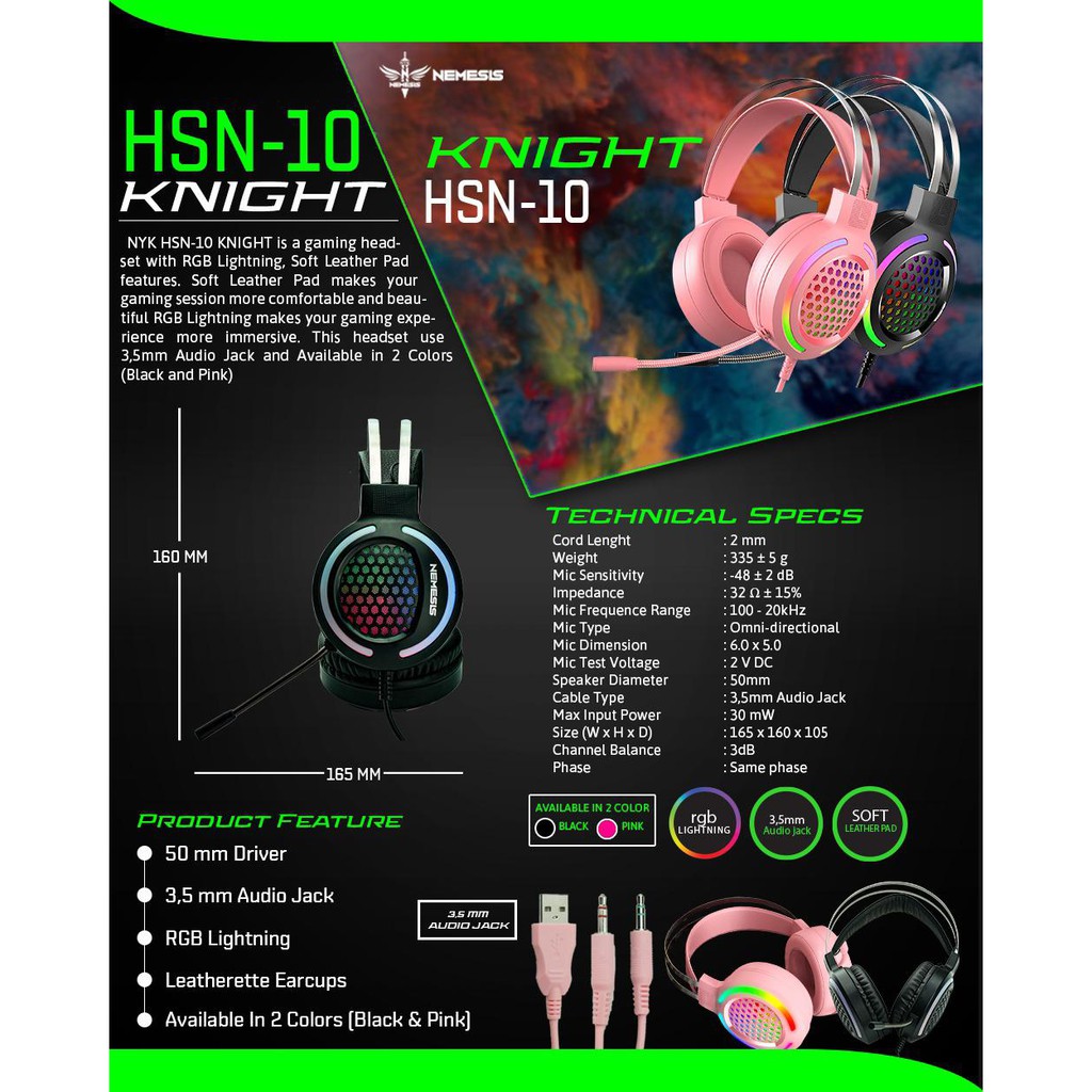 NYK HSN-10 Knight Headset Gaming Jack 3,5mm RGB