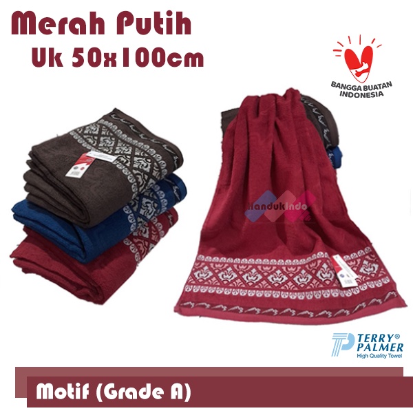 Handuk Merah Putih Motif 50x100 Tanggung / Handuk Mandi Travel Lembut