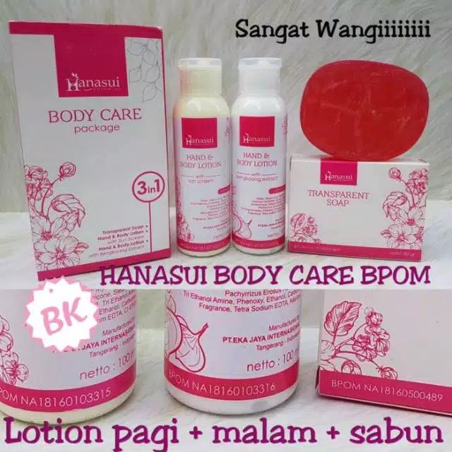 Paket Pemutih Badan Original BPOM AMPUH PERMANEN Kulit Tangan Lengan Kaki Leher Hanasui Body Care