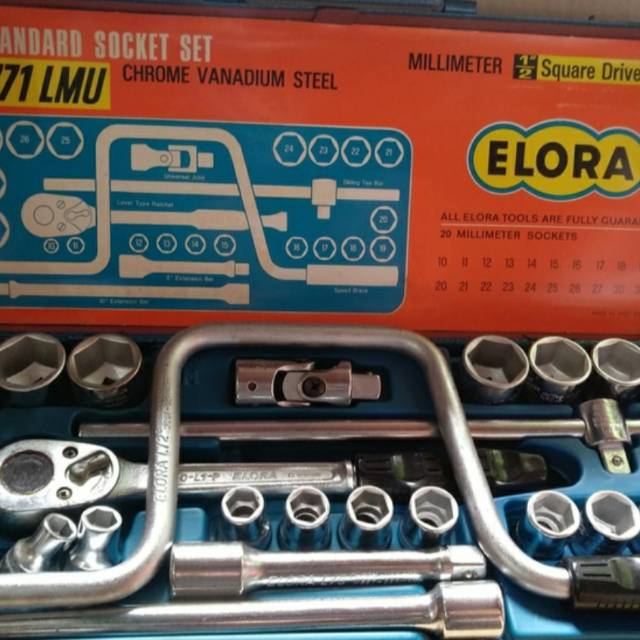 ELORA Kunci 1/2" bukan Tekiro Socket Wrench Set 26 Pcs Made in Germany