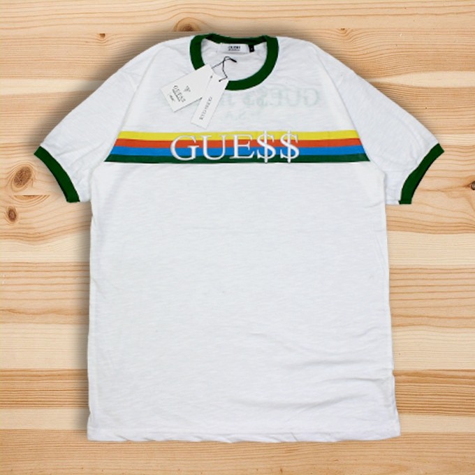 KAOS GUESS JEANS X ASAP ROCKY USA STRIPES LOGO BASIC BORDIR GREEN