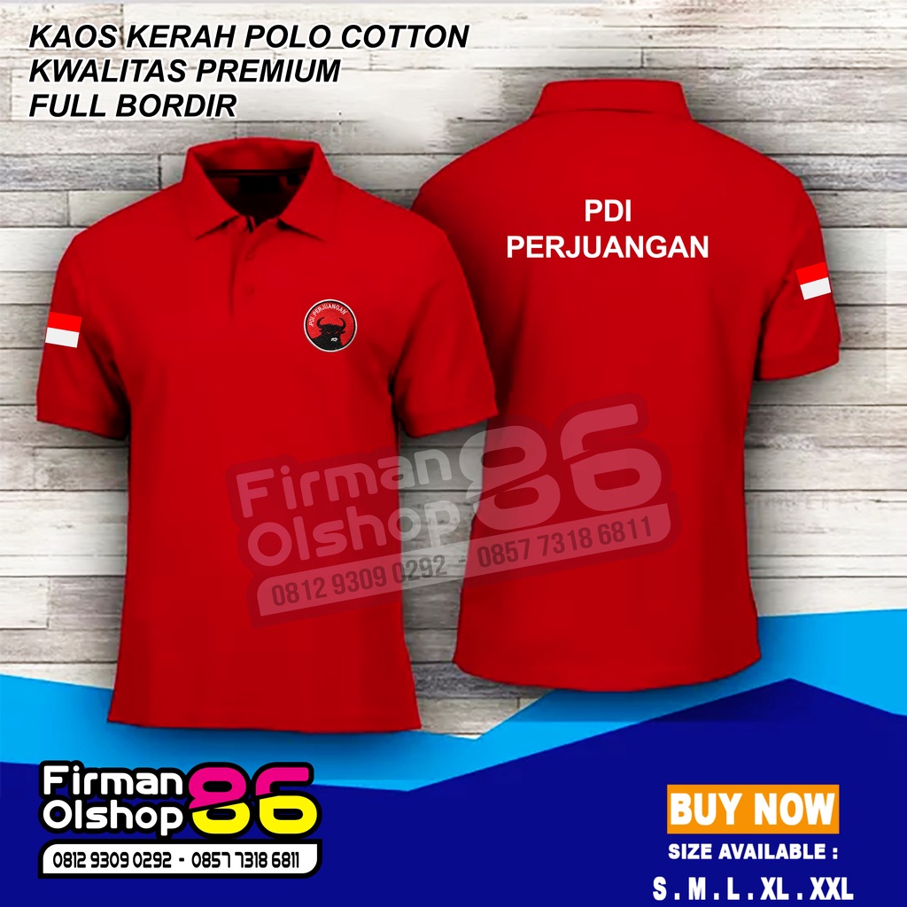 KAOS POLO PDI PERJUANGAN polo shirt PDIP Kaos PDI PERJUANGAN Kaos kerah PDIP Kaos polo shirt PDI ful