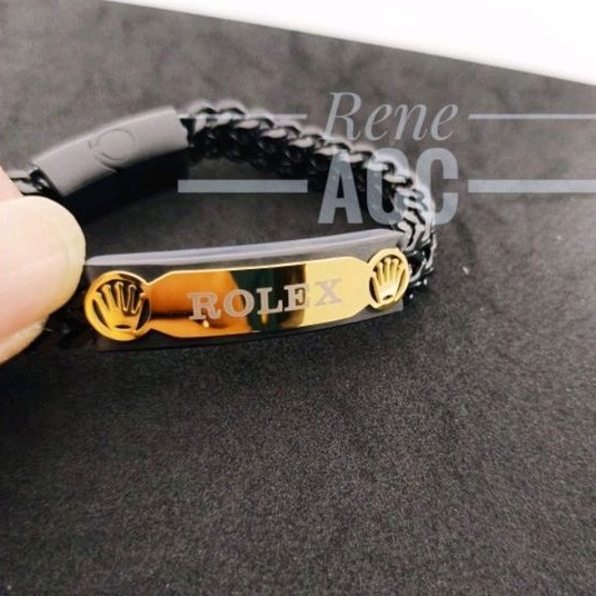 Gelang Rolek Hitam Rantai Ganda pria anti karat