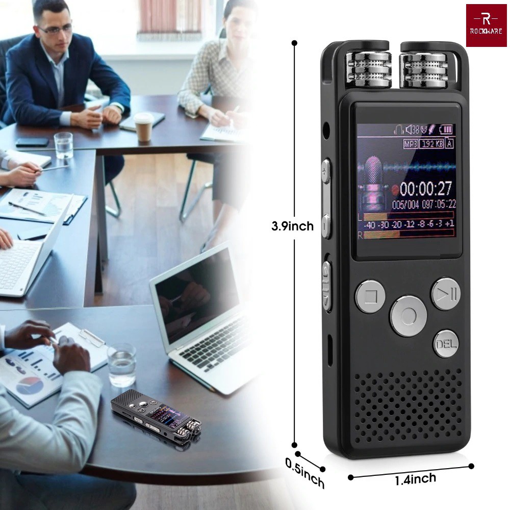 ROCKWARE RW-AVR01 - Professional Audio Voice Recorder 8GB - Dual Mic