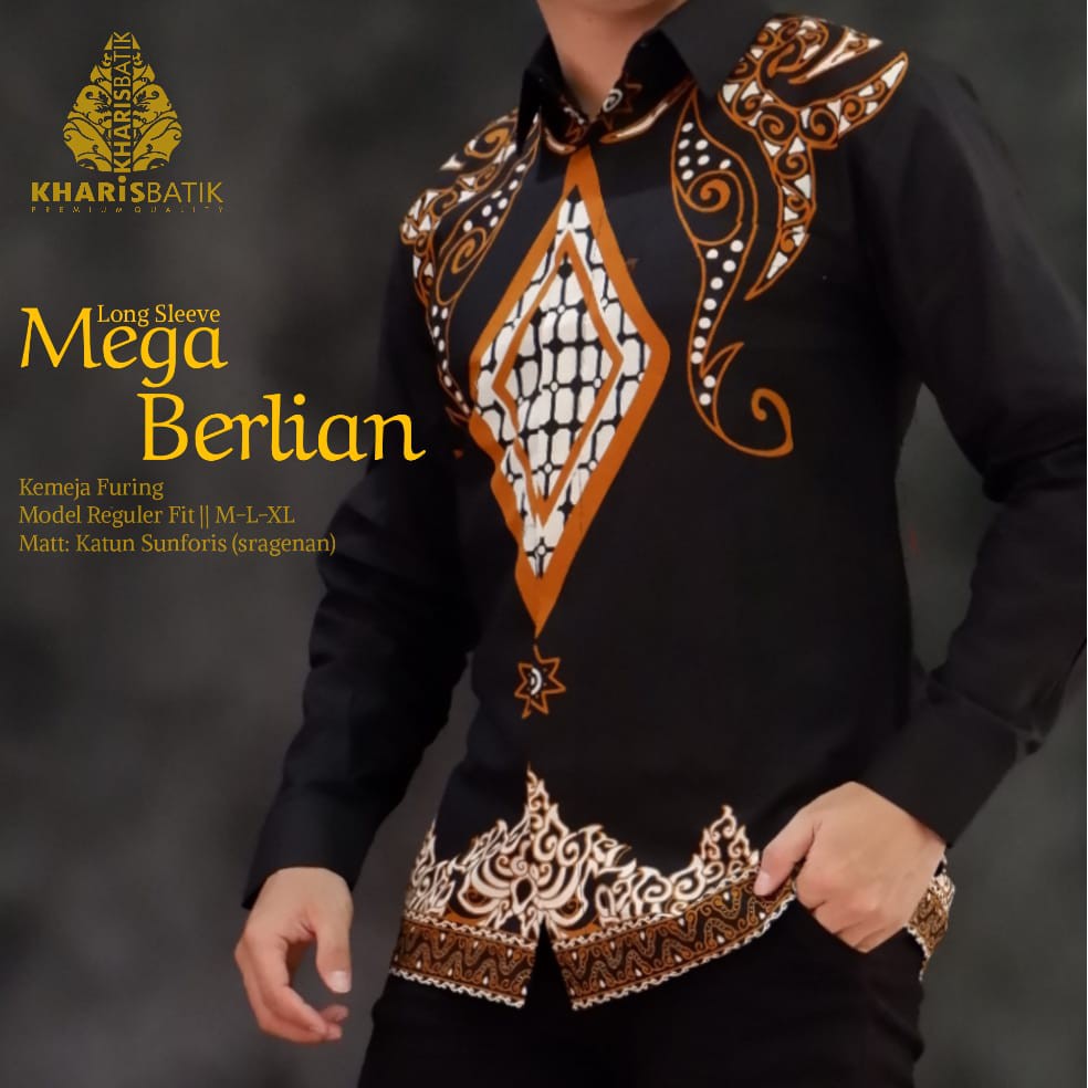 MEGA BERLIAN Atasan Kemeja Batik Pria PREMIUM Lengan Panjang Katun Halus FULL FURING KHARIS