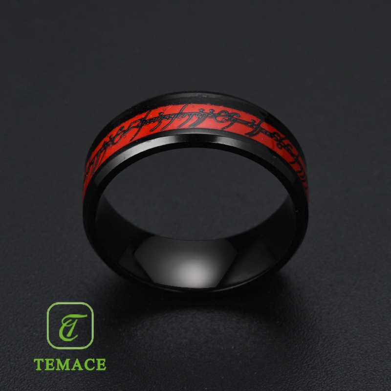 cincin titanium steel desain buddha mammon mantra warna hitam untuk pria