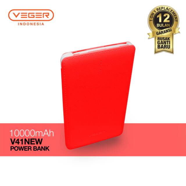 Power Bank  VEGER V41 10000mAh Slim cable Original Garansi 1 Tahun